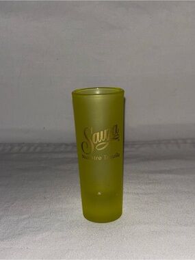 Green Frosted Sauza Shot Glass with Gold Script Logo